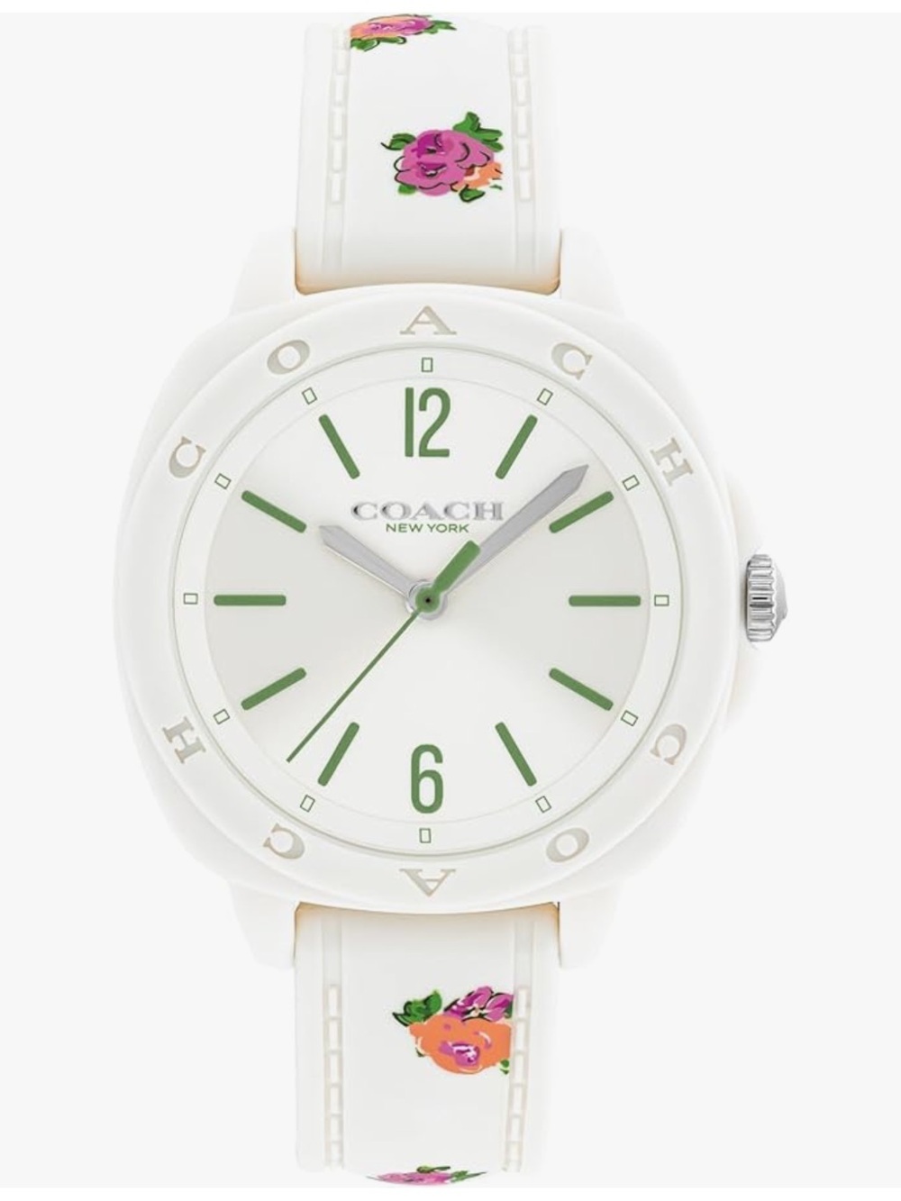 Luxury Coach White Silicone Watch with Green Dial Accents